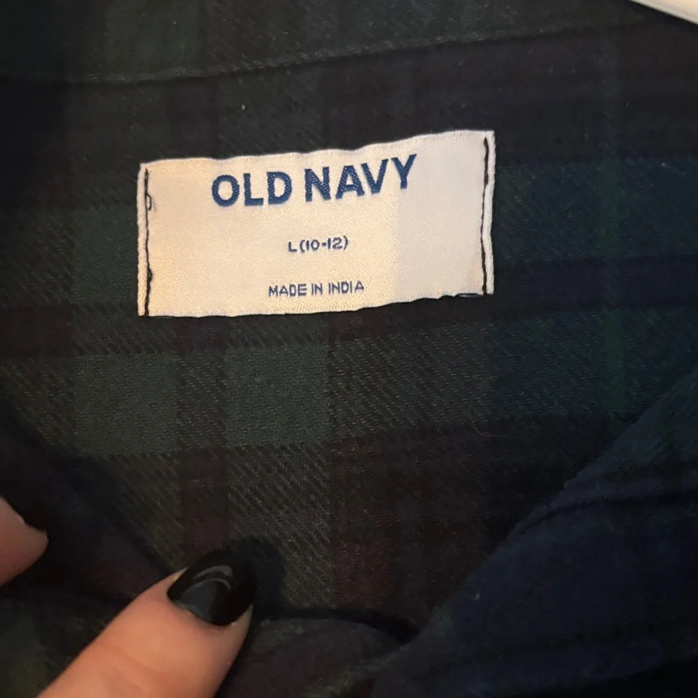 Old Navy Kids Plaid Button-Down Shirts - Gray and Dark Green